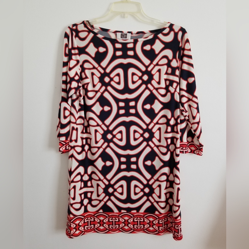 Laundry by Design Red and Navy Blue Long Sleeve Blouse
